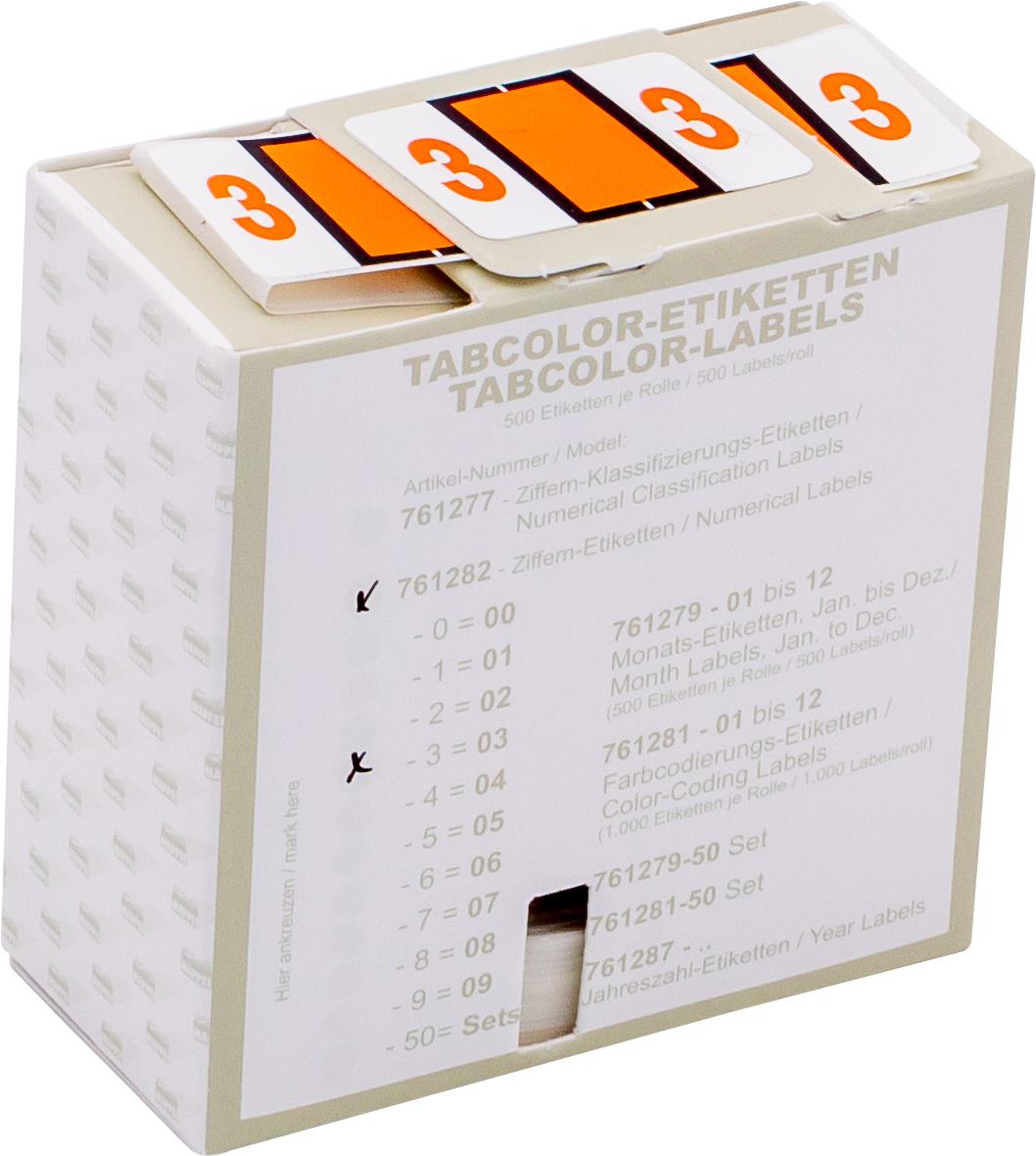 Ziffernetikett (gross) "3", Farbe orange, 500/Rolle-Artikelnummer-761282/03
