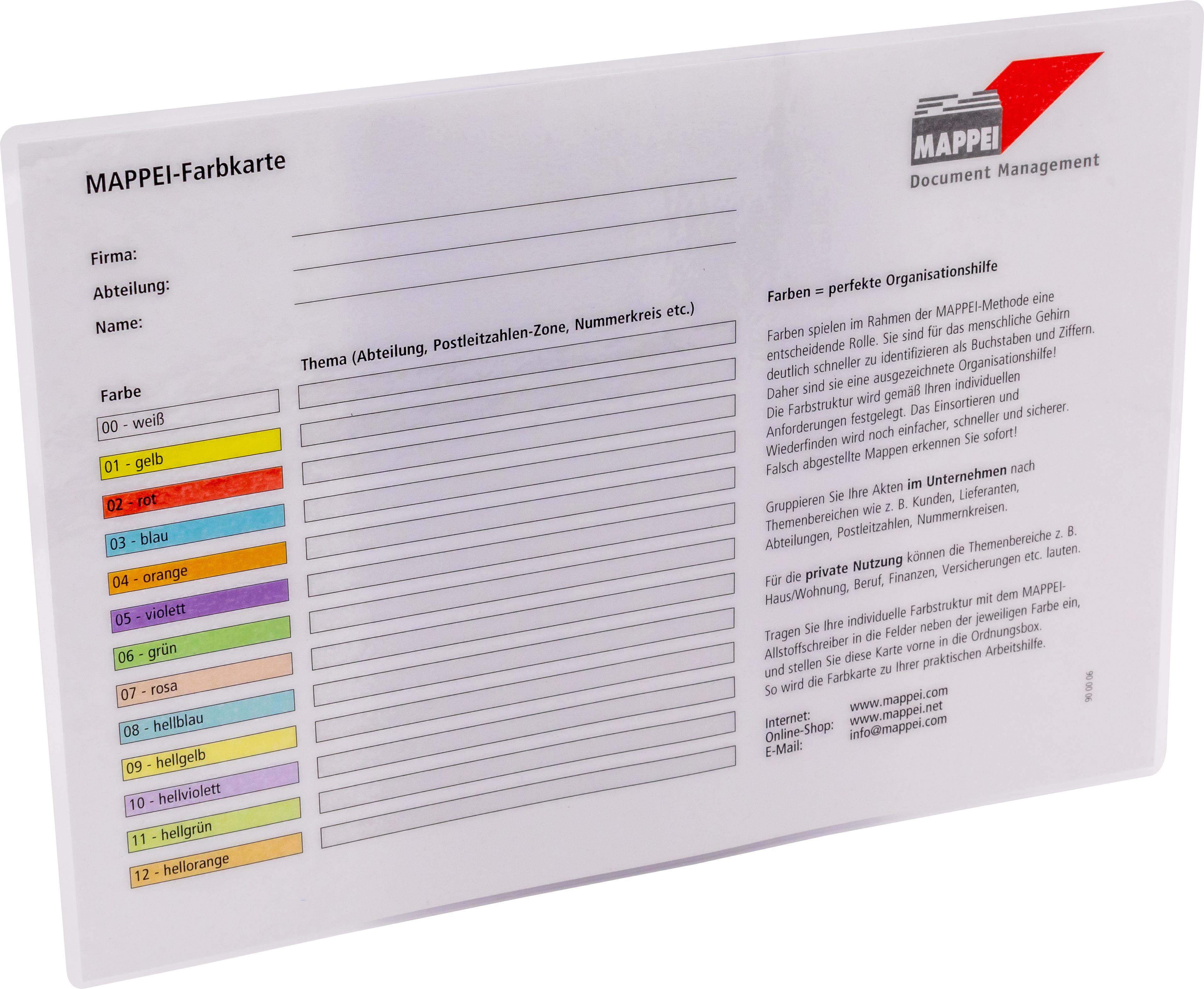 MAPPEI-Farbkarte, Querformat, neutral, laminiert MAPPEI-Farbkarte, Querformat, neutral, laminiert