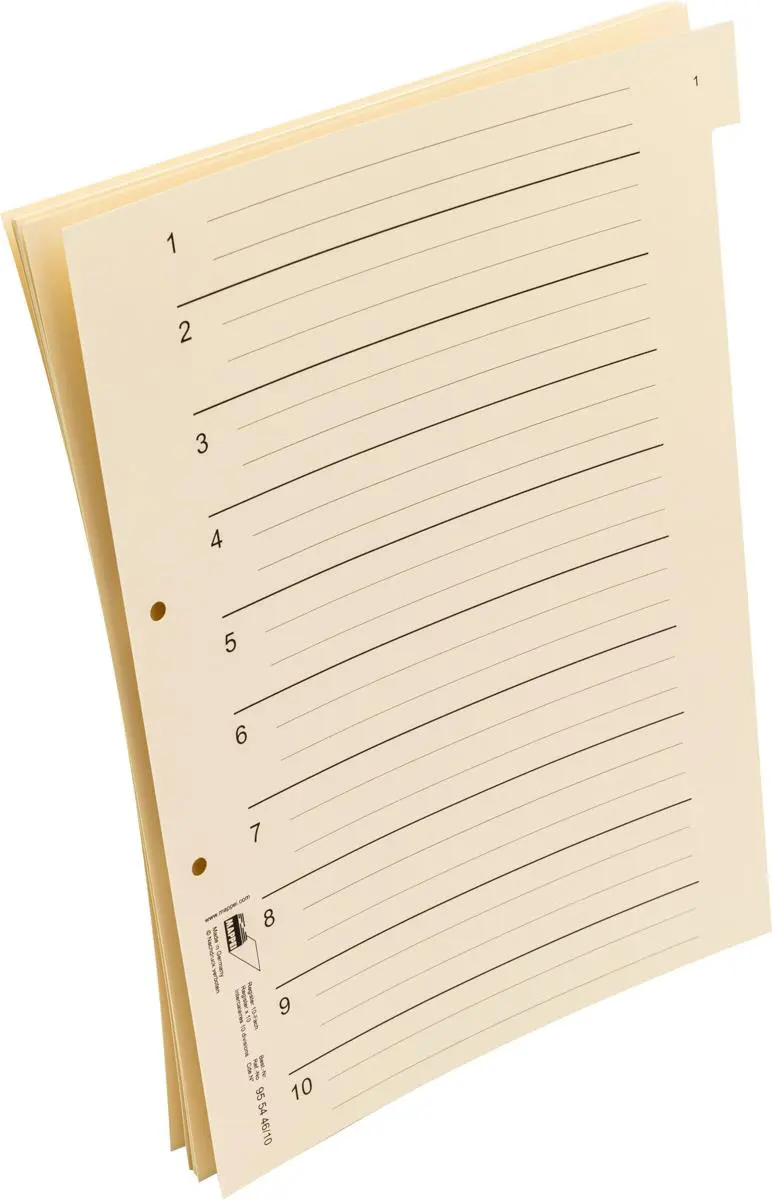 Register, 10-fach f. Ordnungsmappen, Natron hell, 230 g/qm