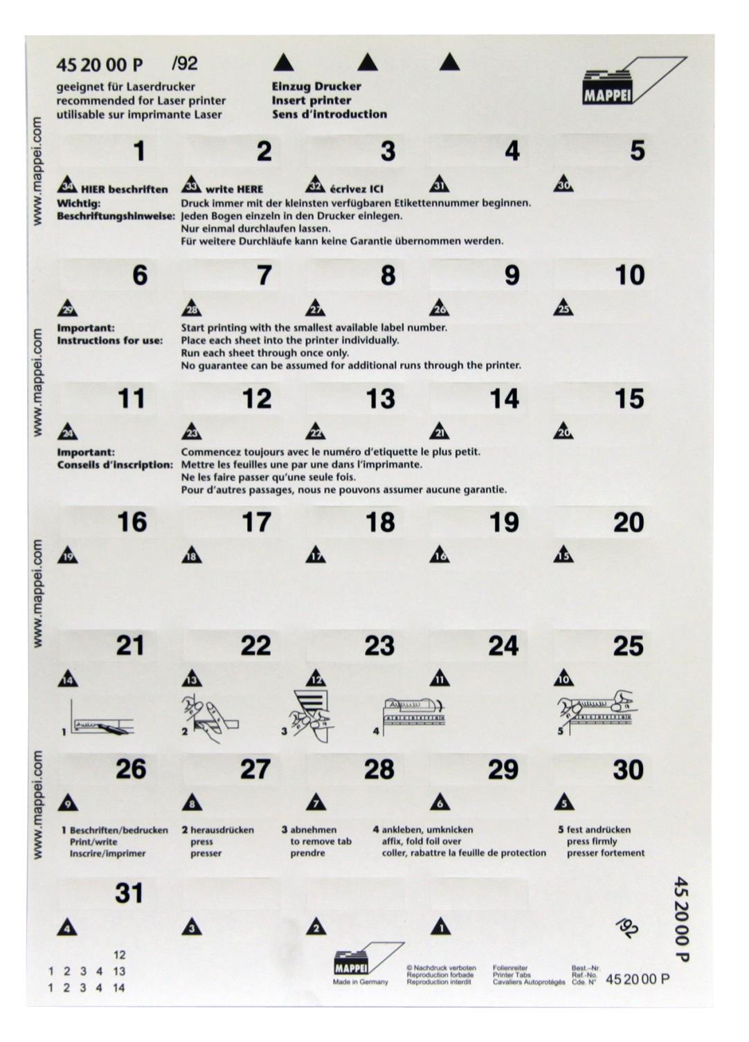 Selbstklebe-Printreiter (Folie), "1-31", weiß, 30 mm breit