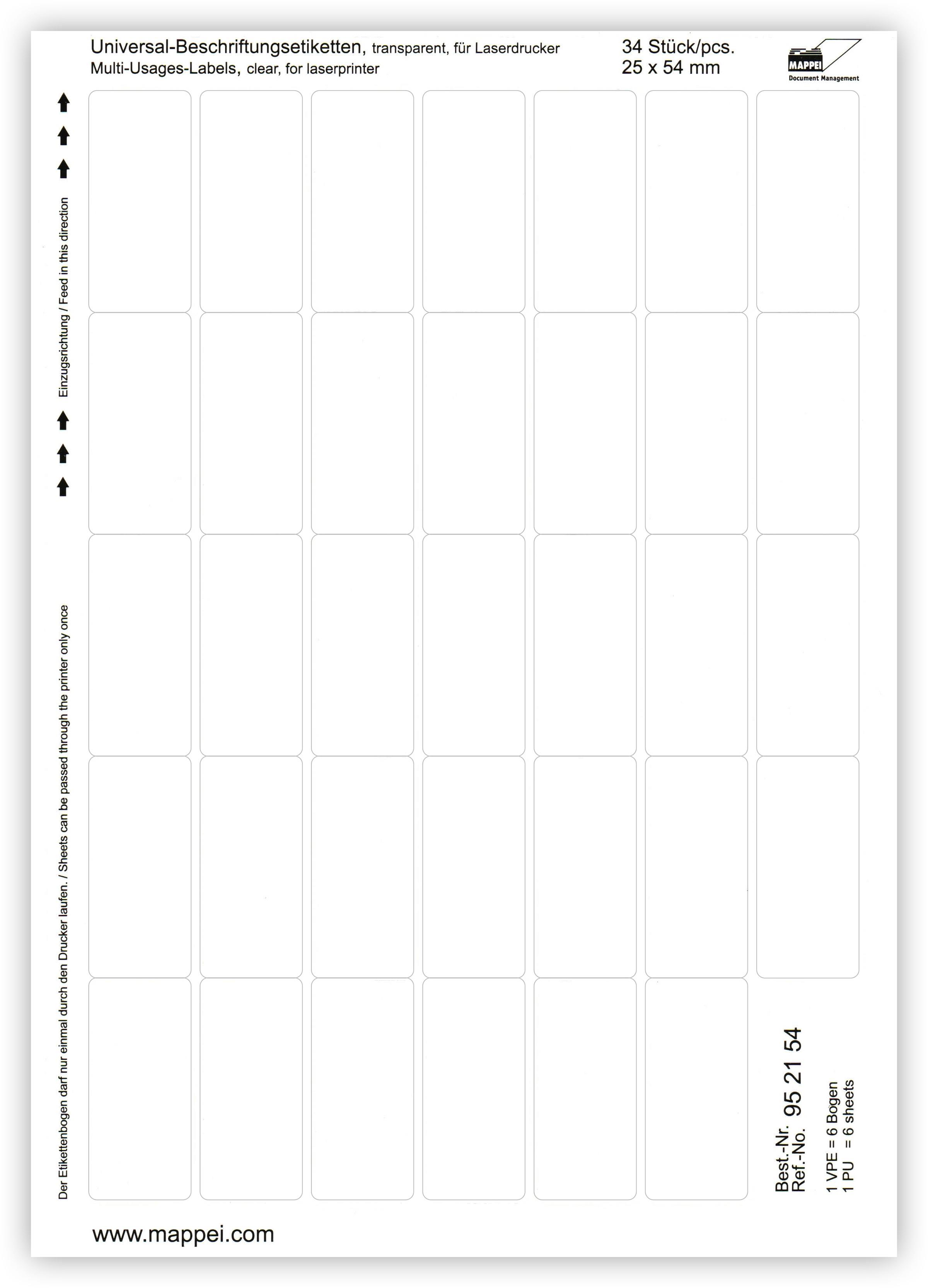 Universal-Etiketten f. Laserdrucker, klar, 25x54 mm, 204 Stk