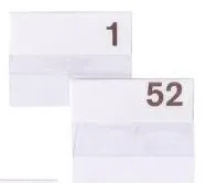 2 Selbstklebe-Printreiter versetzt hintereinander, ein Printreiter ist mit einer 1 bedruckt, der andere Printreiter ist mit einer 52 bedruckt