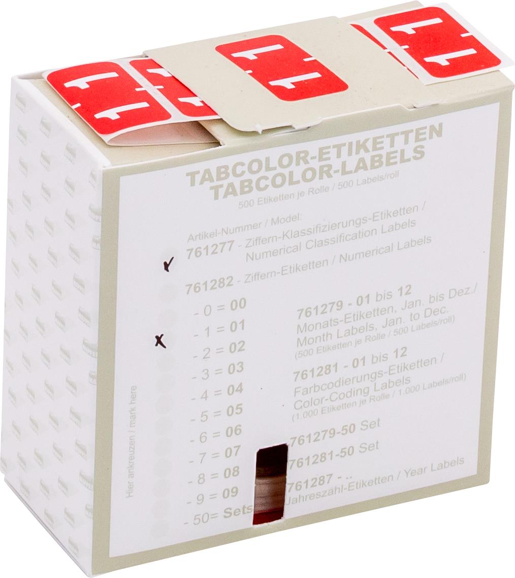 Klassifiz.-Etikett (klein), Ziffer "1", rot, 500 Stck.