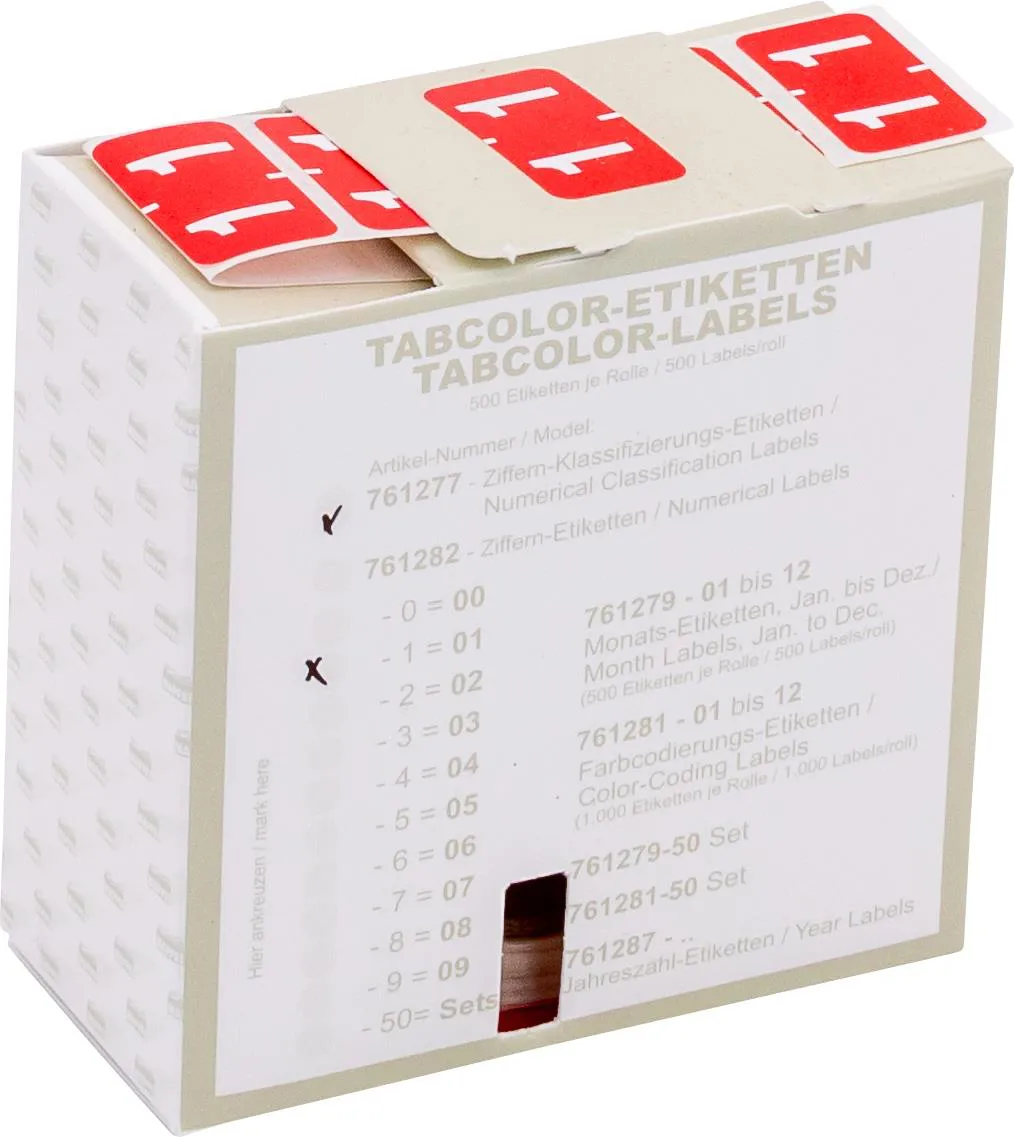 Klassifiz.-Etikett (klein), Ziffer "1", rot, 500 Stck.