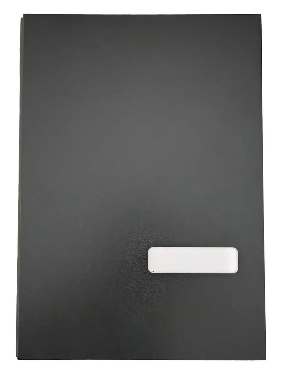 geschlossene schwarze Unterschriftenmappe, flachliegend, von oben fotografiert