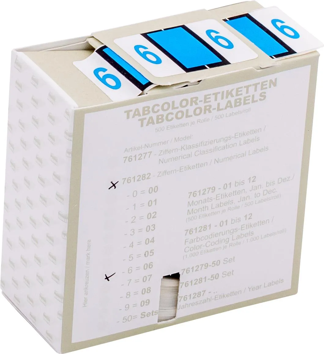 Ziffernetikett (gross) "6", Farbe blau, 500/Rolle-Artikelnummer-761282/06