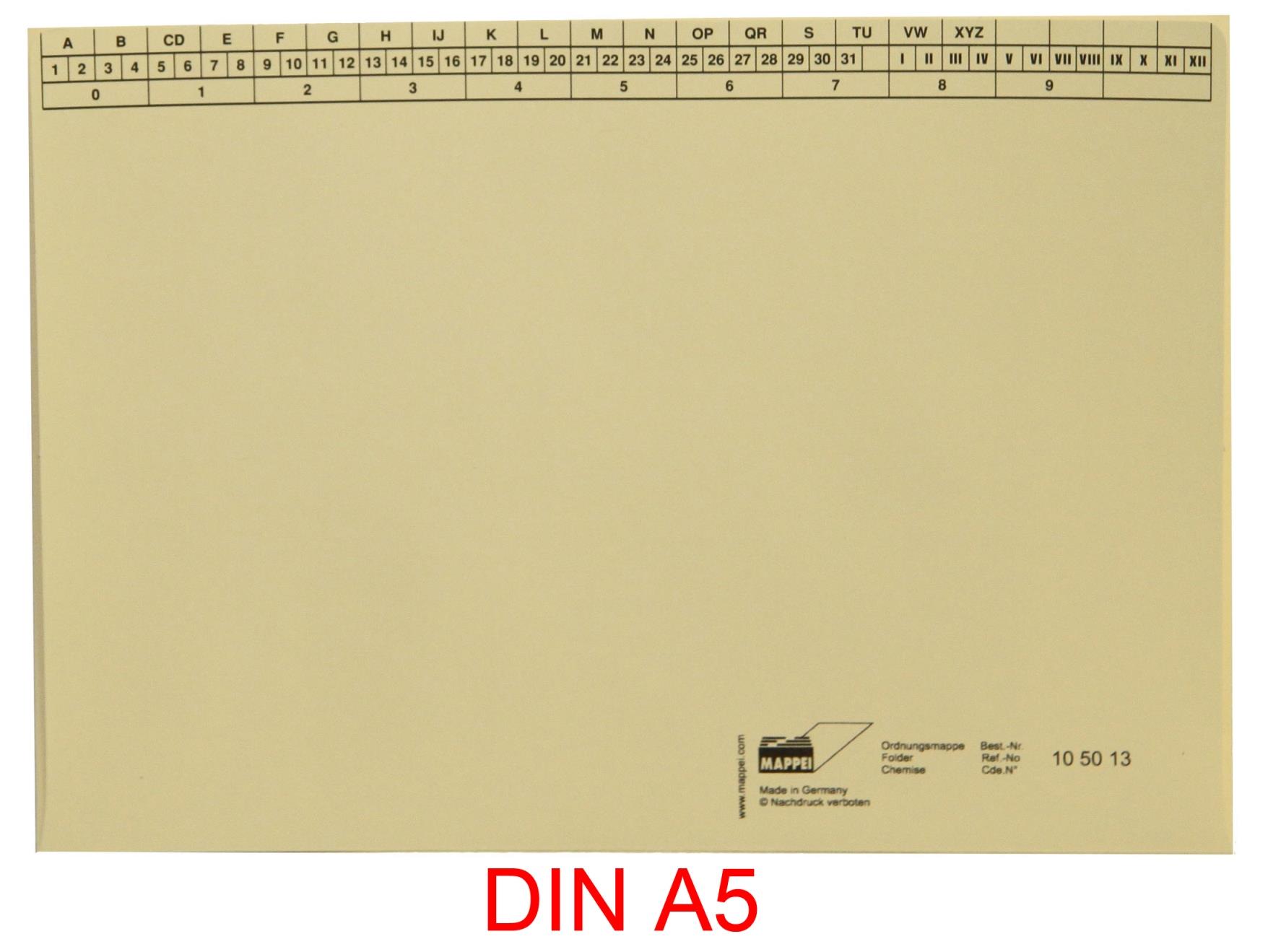 Ordnungsmappe f. DIN A 5, Natronkarton hell, 130 g/qm,