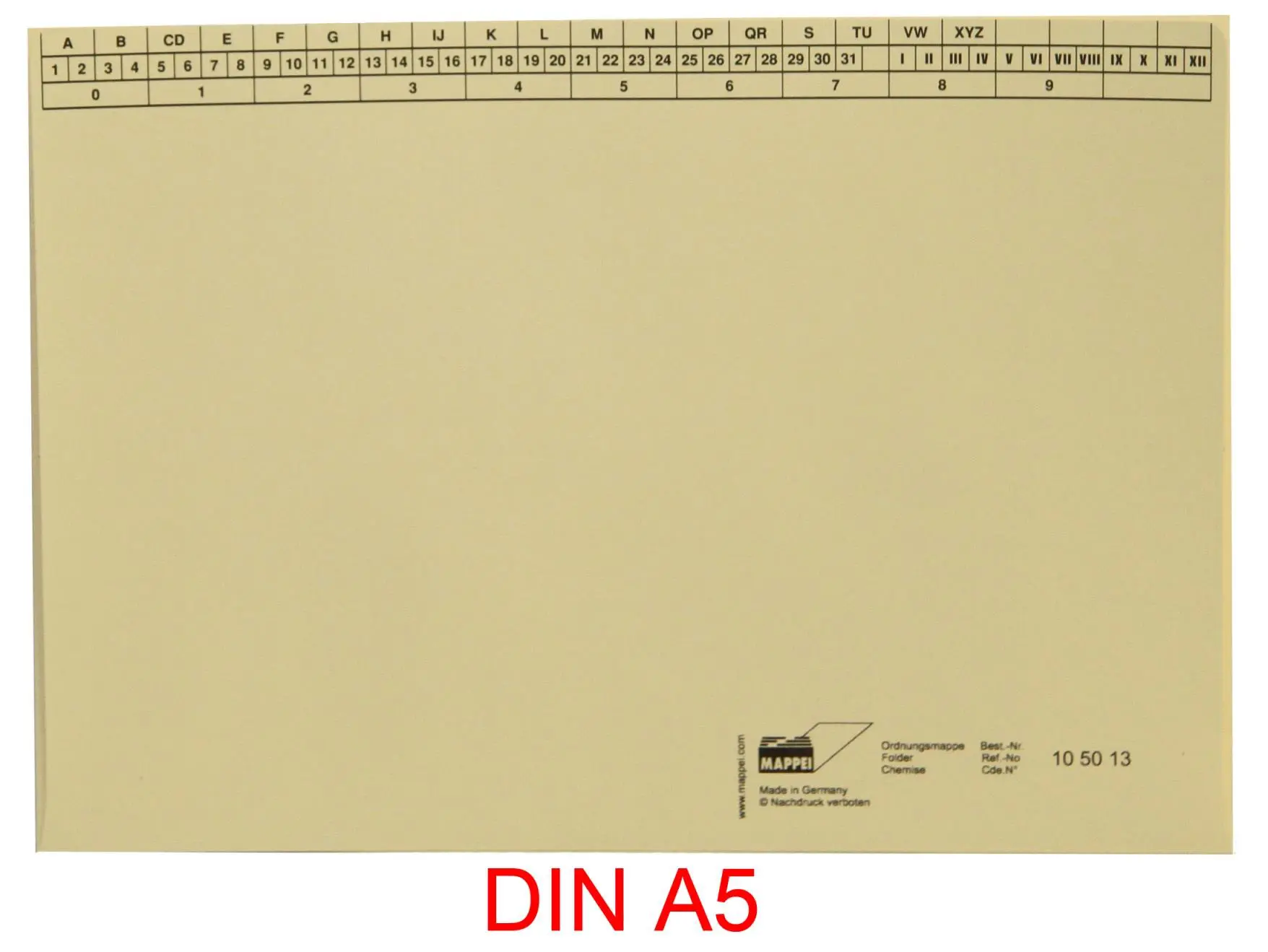 Ordnungsmappe f. DIN A 5, Natronkarton hell, 130 g/qm,