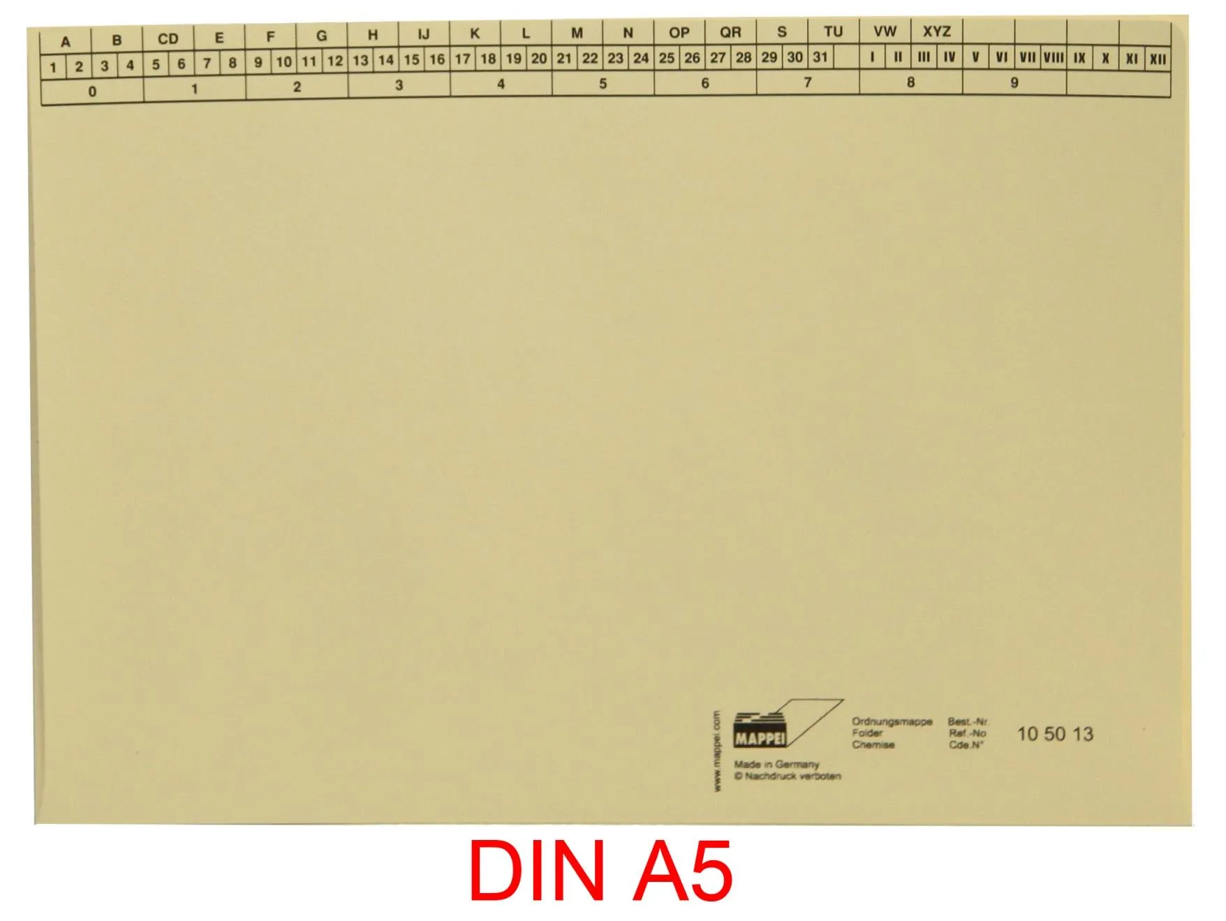 Ordnungsmappe f. DIN A 5, Natronkarton hell, 130 g/qm,-Artikelnummer-105013