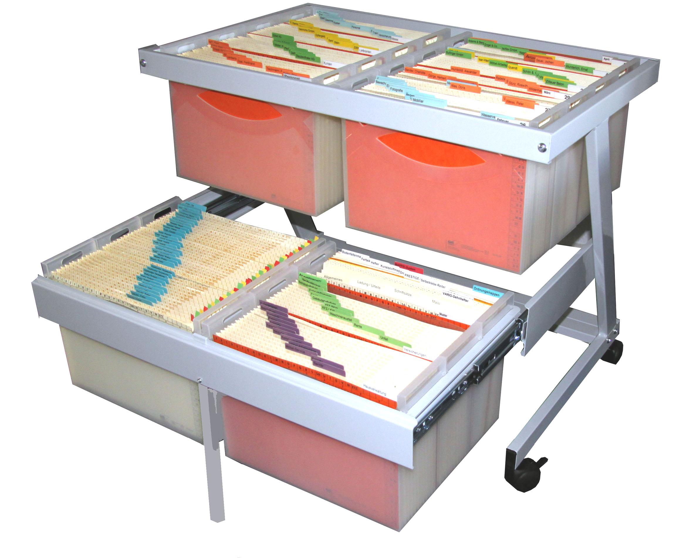 Akten-Caddy für 14 Boxen auf 2 Etagen, Stahl, RAL 7035 (grau)