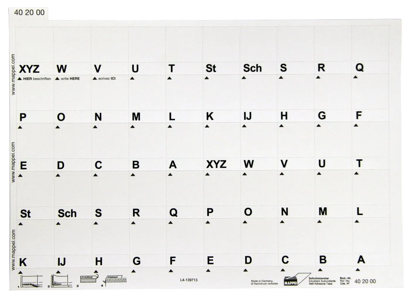 SK-Reiter, weiß, bedr. mit 2 x A-XYZ, 30 mm breit, Karton-Artikelnummer-402000/37