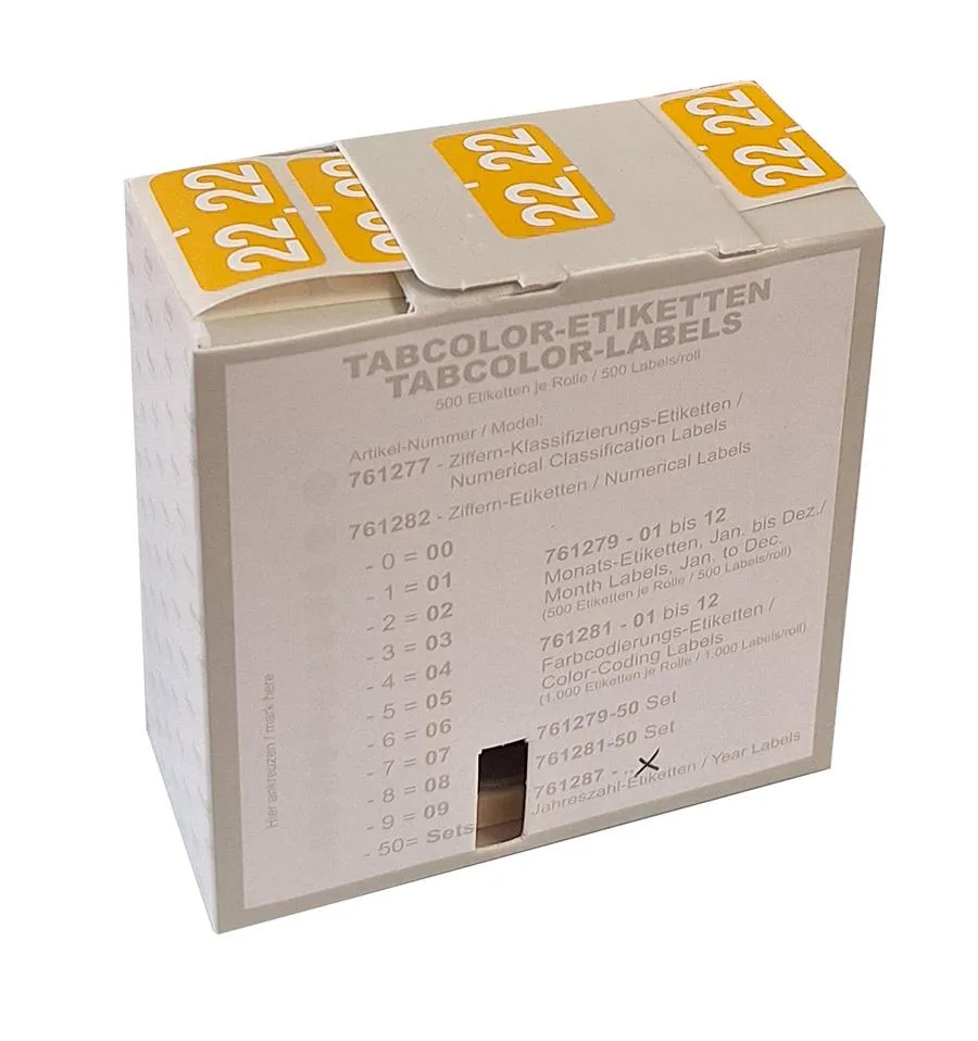 Jahreszahletiketten "22" Farbe hellorange, 500/Rolle-Artikelnummer-761287/22