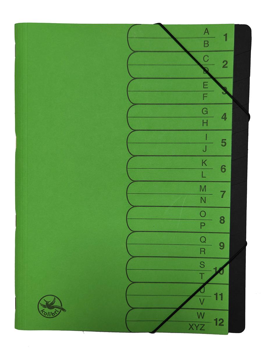 Ordnungsmappe 12-teilig, grün, Fächer einfarbig