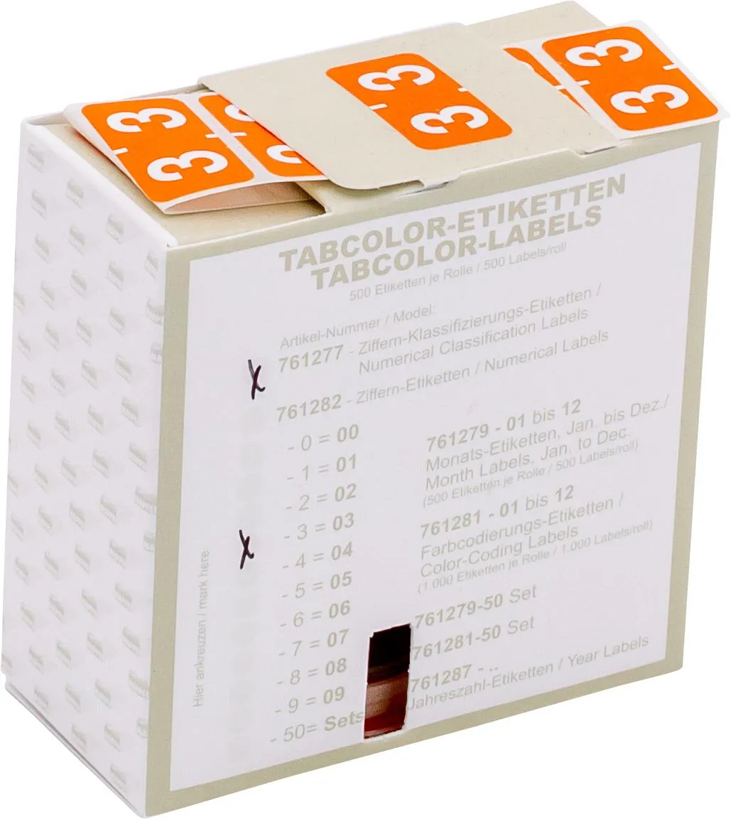 Klassifiz.-Etikett (klein), Ziffer "3", orange, 500 Stck.