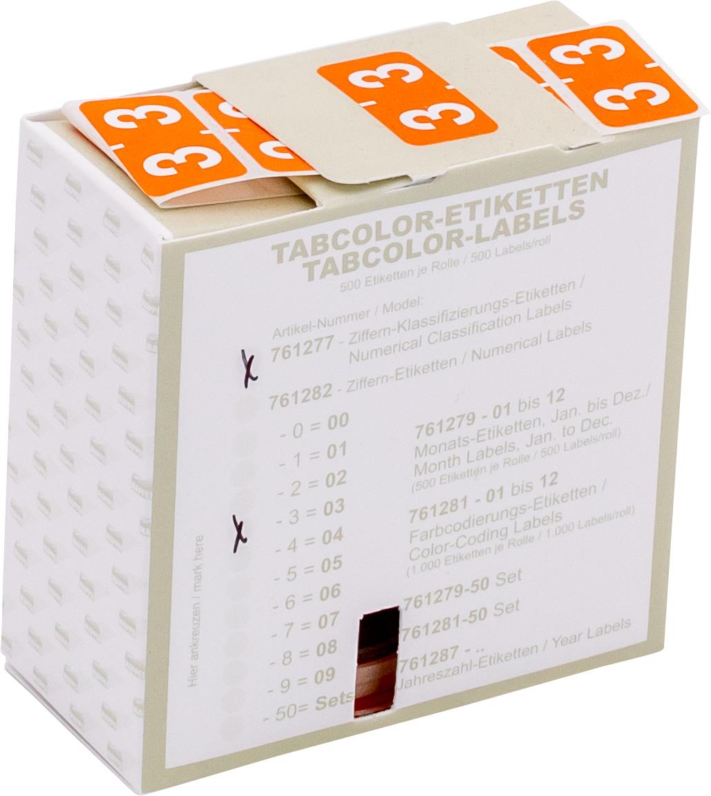 Klassifiz.-Etikett (klein), Ziffer "3", orange, 500 Stck.