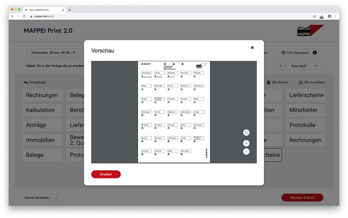 How-To Mappei Print 2.0 Druckvorschau