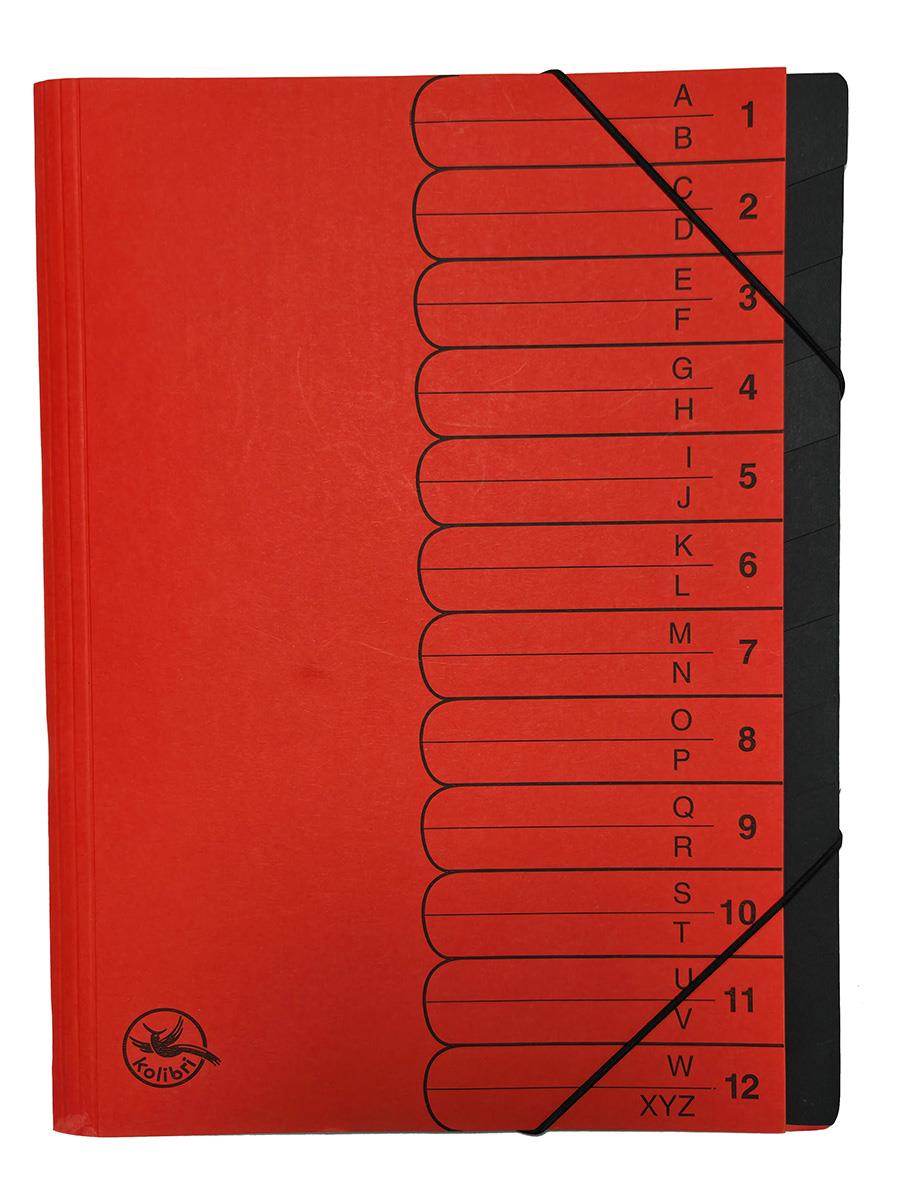 Ordnungsmappe 12-teilig, rot, Fächer einfarbig