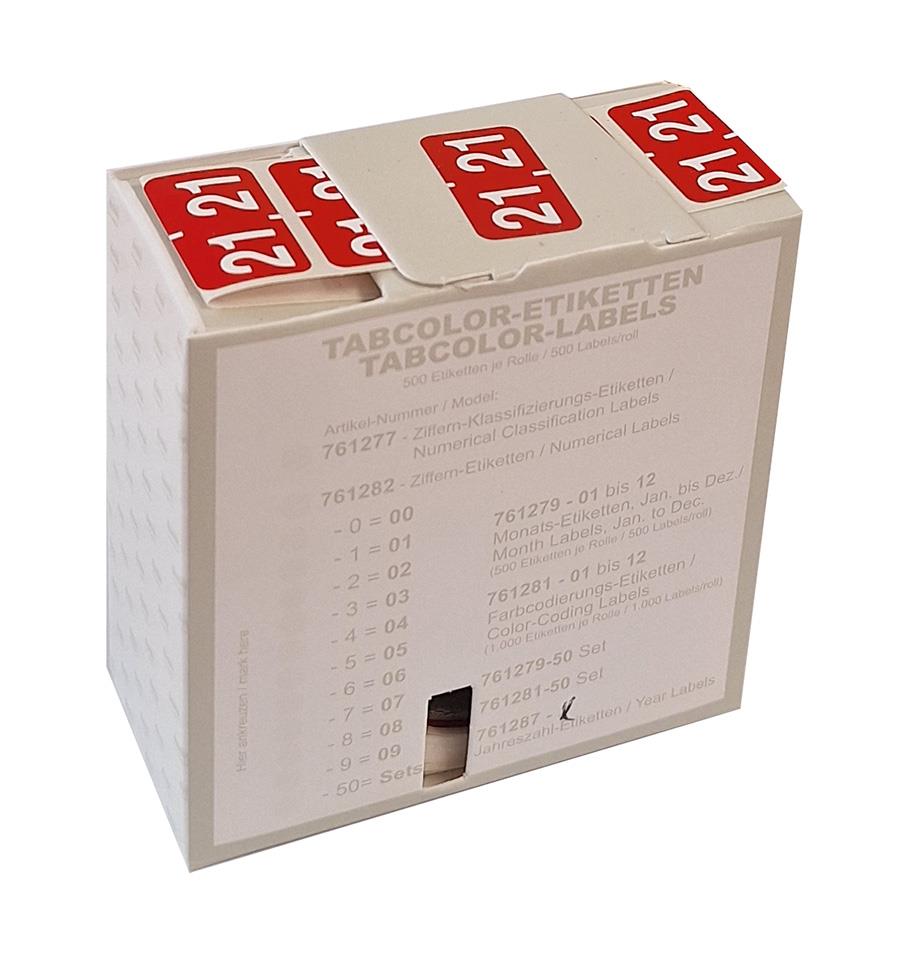 Jahreszahletiketten "21", Farbe rot, 500/Rolle