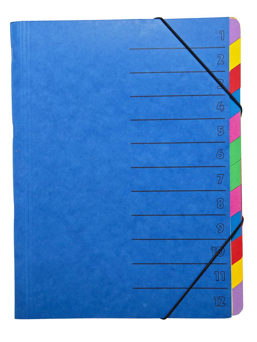 Ordnungsmappe 12-teilig, blau, Fächer mehrfarbig