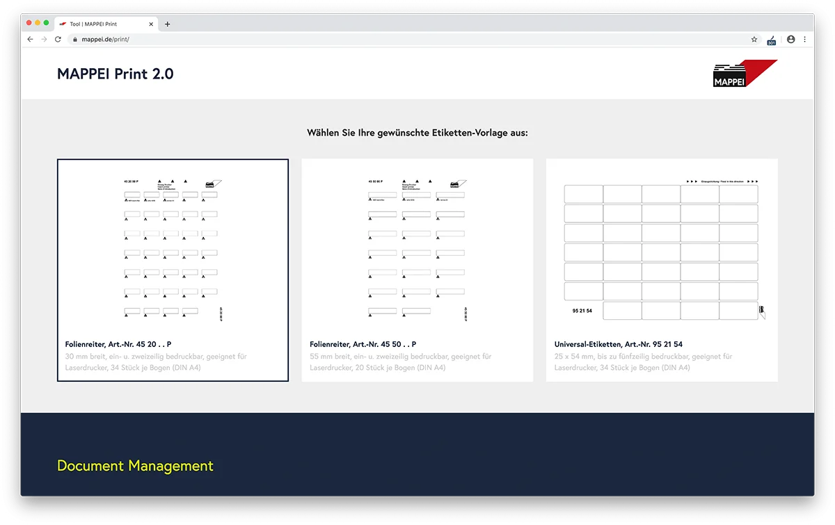 How-To Mappei Print 2.0 Auswahl