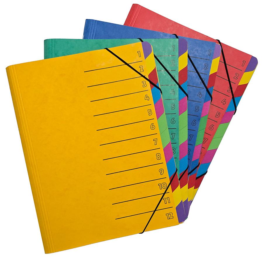 Ordnungsmappe 12-teilig, gelb, Fächer mehrfarbig