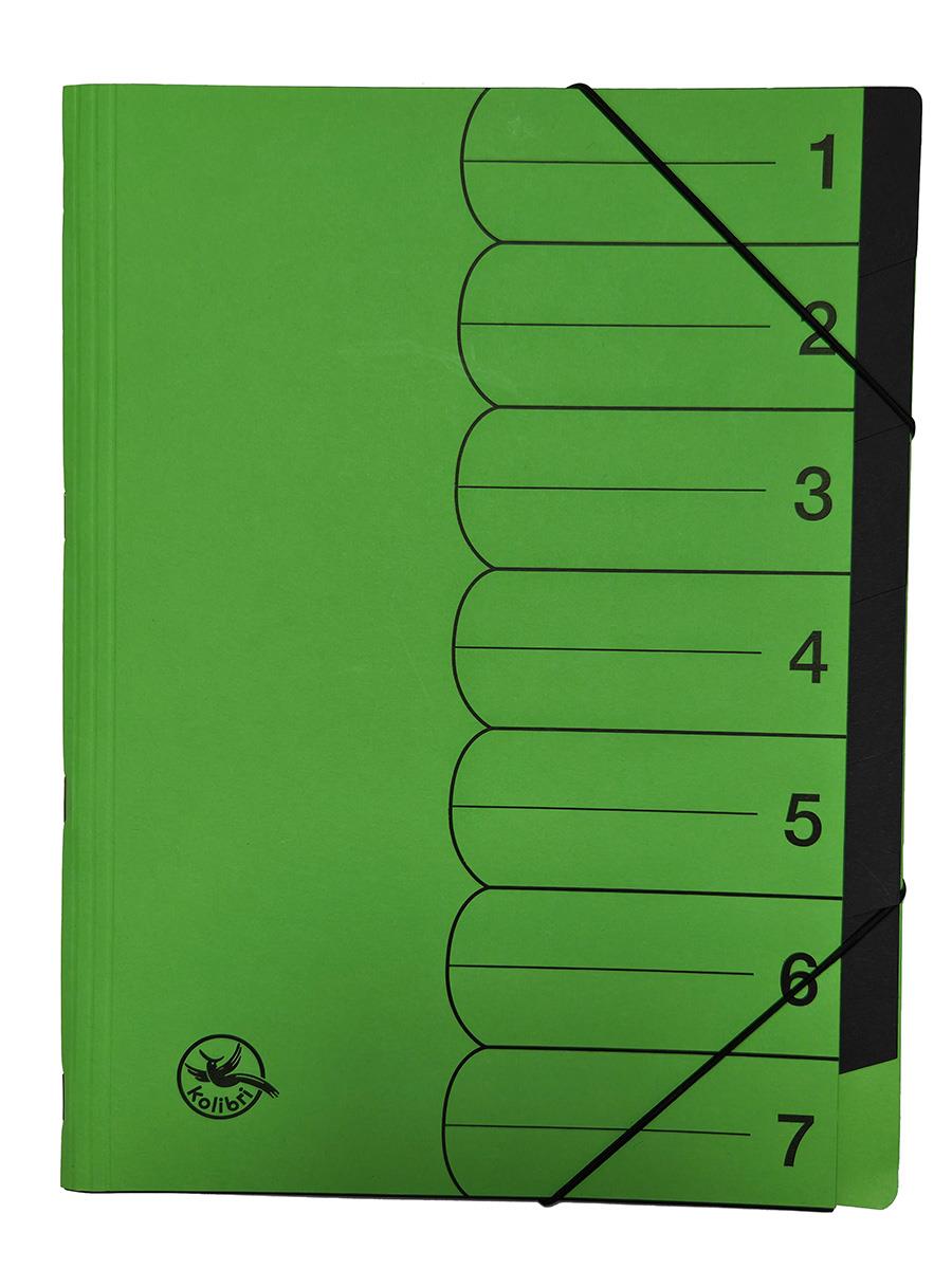 Ordnungsmappe 7-teilig, grün, Fächer einfarbig