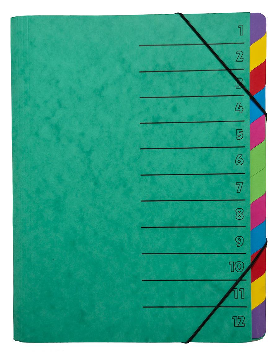 Ordnungsmappe 12-teilig, grün, Fächer mehrfarbig