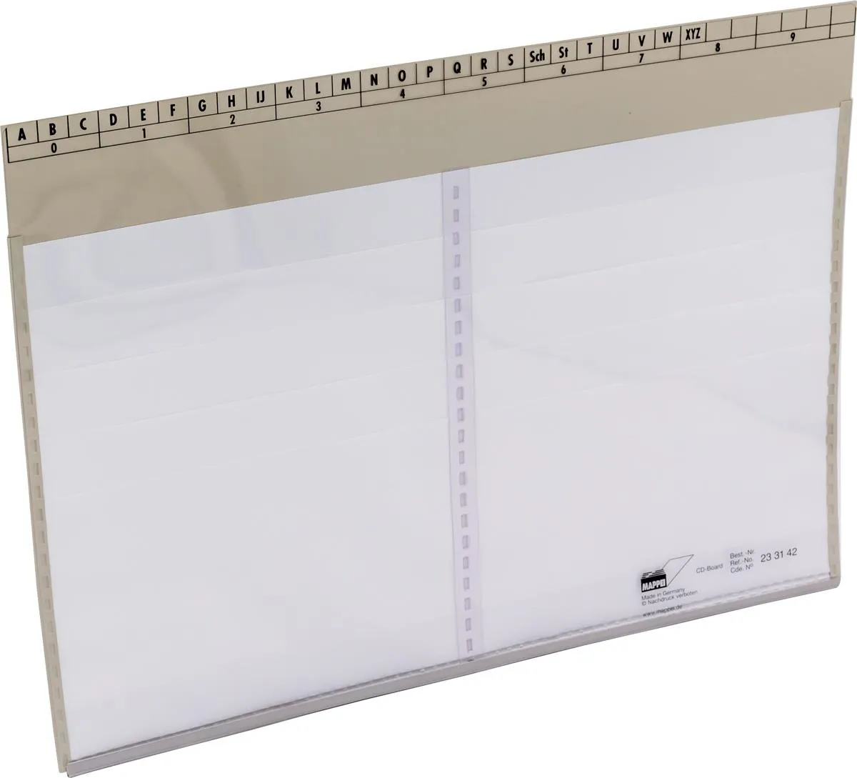 CD/DVD-Board 315 x 225 mm, f. 10 CDs/DVDs, PVC, weiß/grau-Artikelnummer-233142