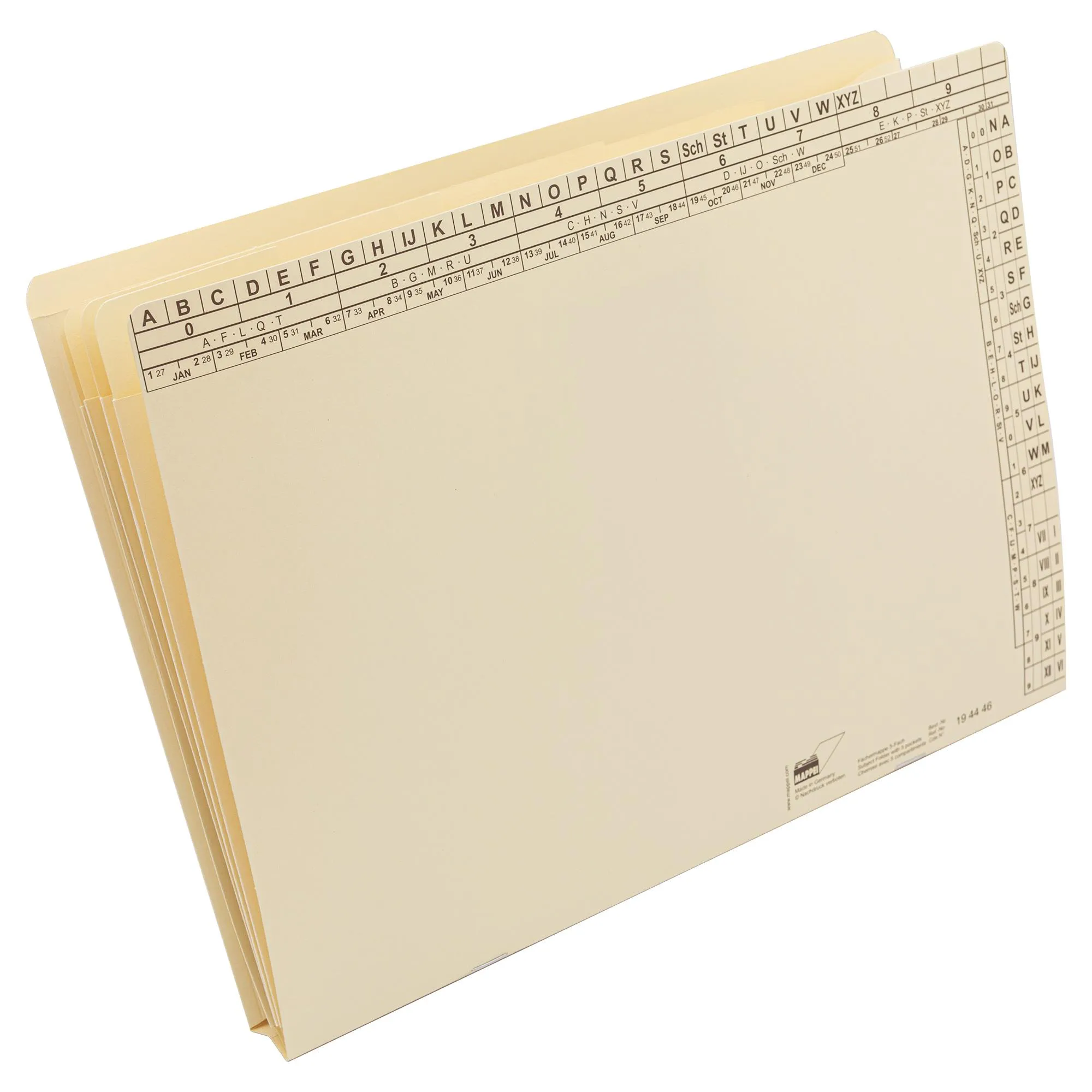 Fächermappe A4, 5 Fächer, Natron hell, 230 g/qm. Bodenf.