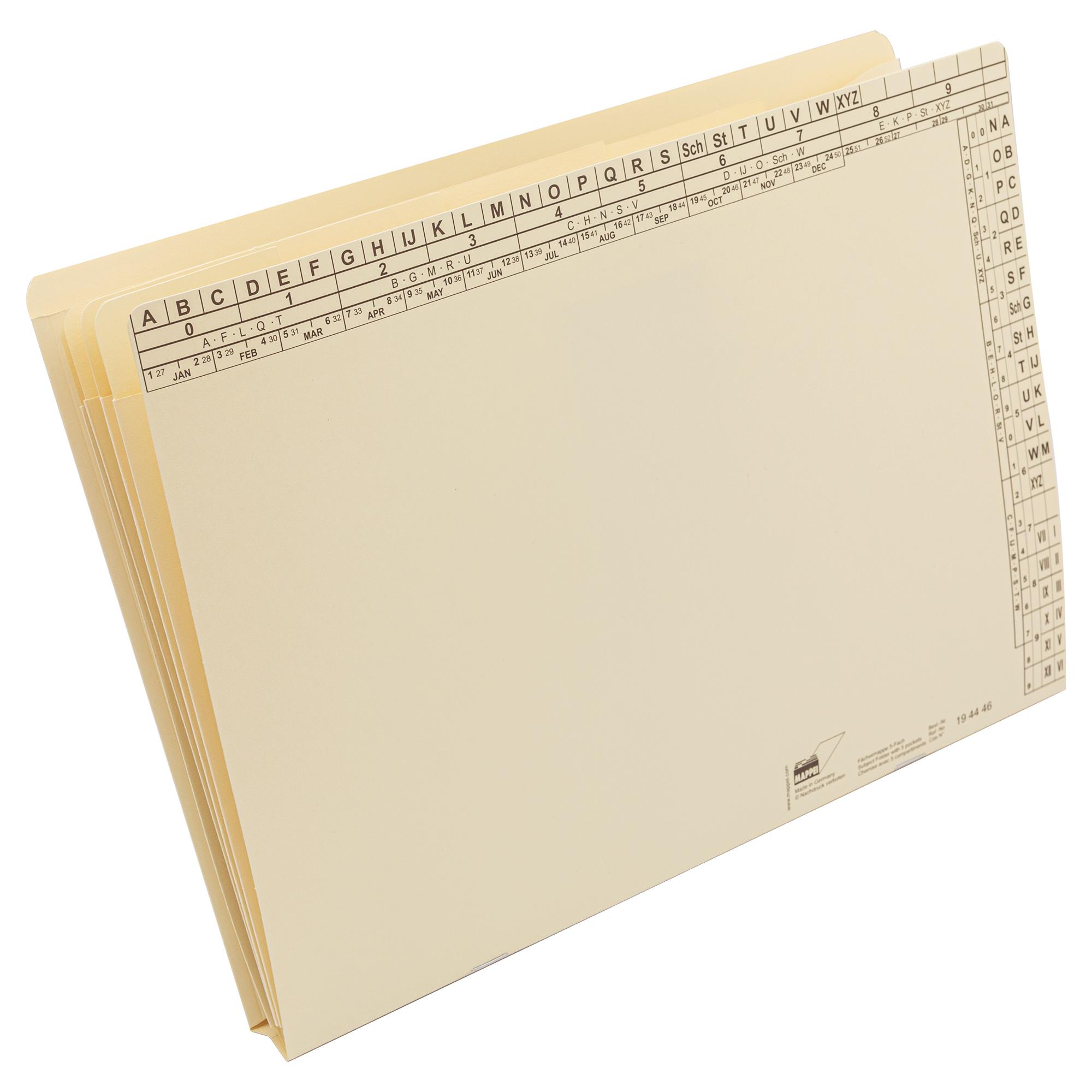 Fächermappe A4, 5 Fächer, Natron hell, 230 g/qm. Bodenf.