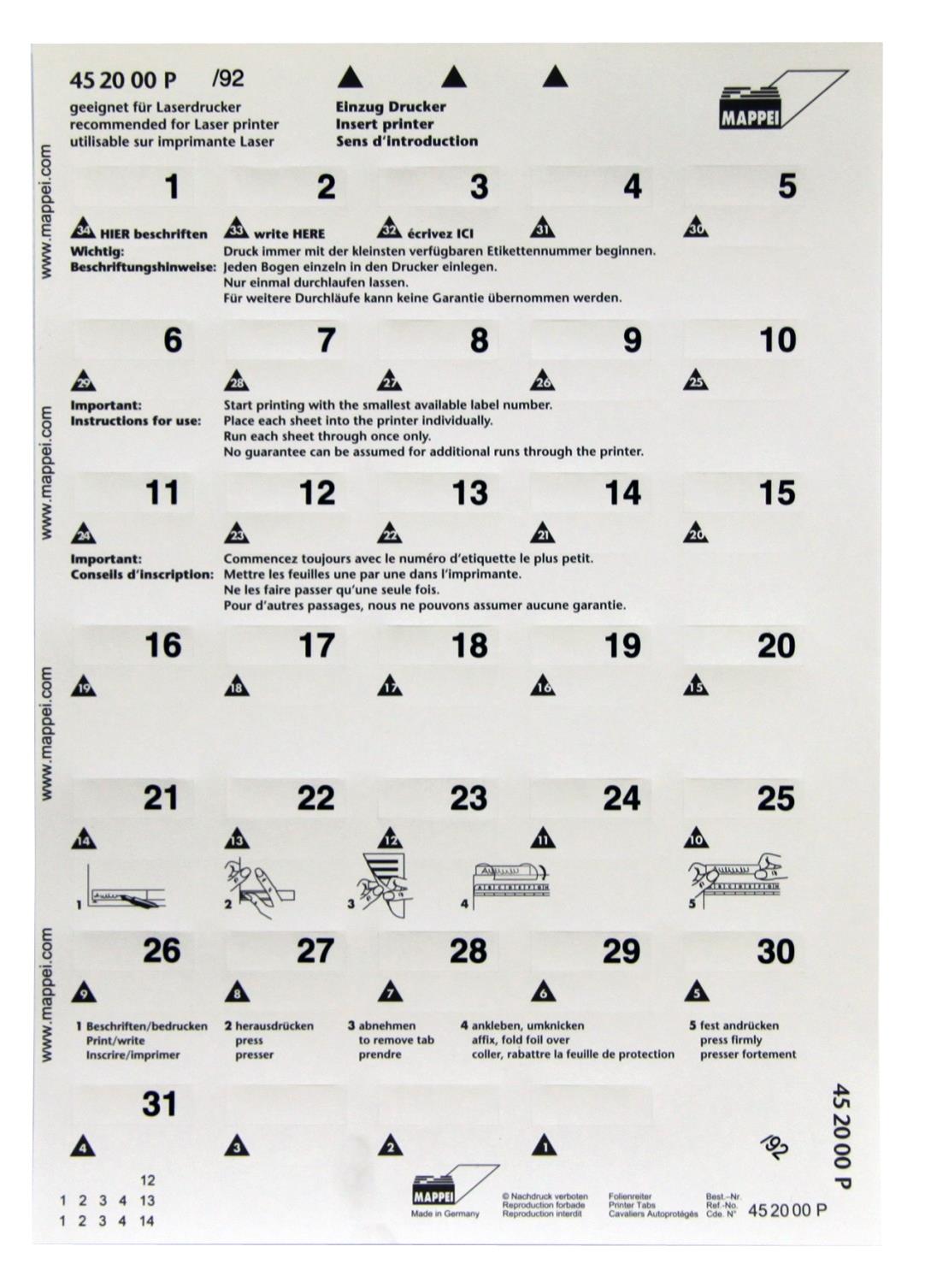 Selbstklebe-Printreiter (Folie), "1-31", weiss, 30 mm breit