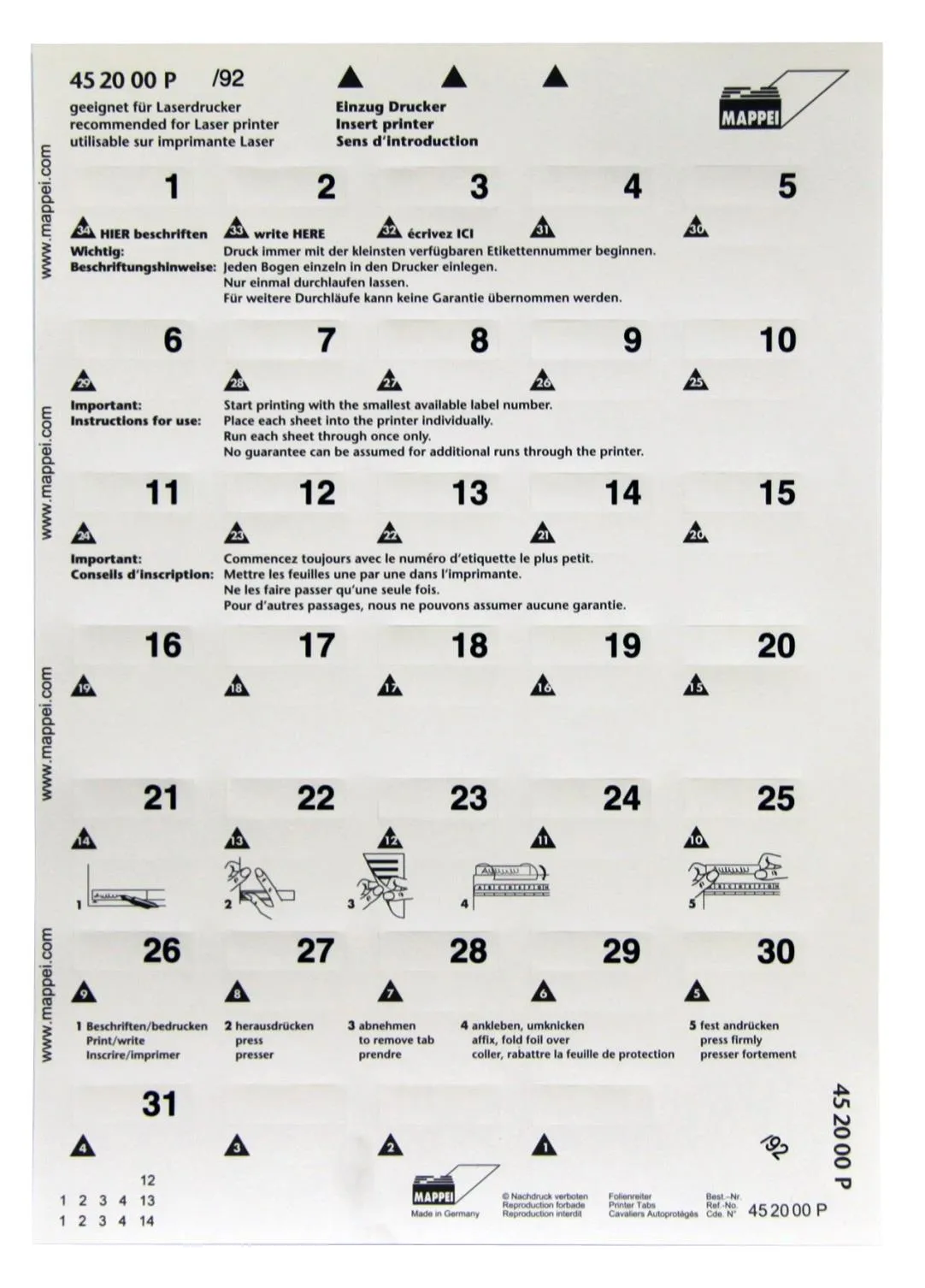 Selbstklebe-Printreiter (Folie), "1-31", weiss, 30 mm breit-Artikelnummer-452000/92P
