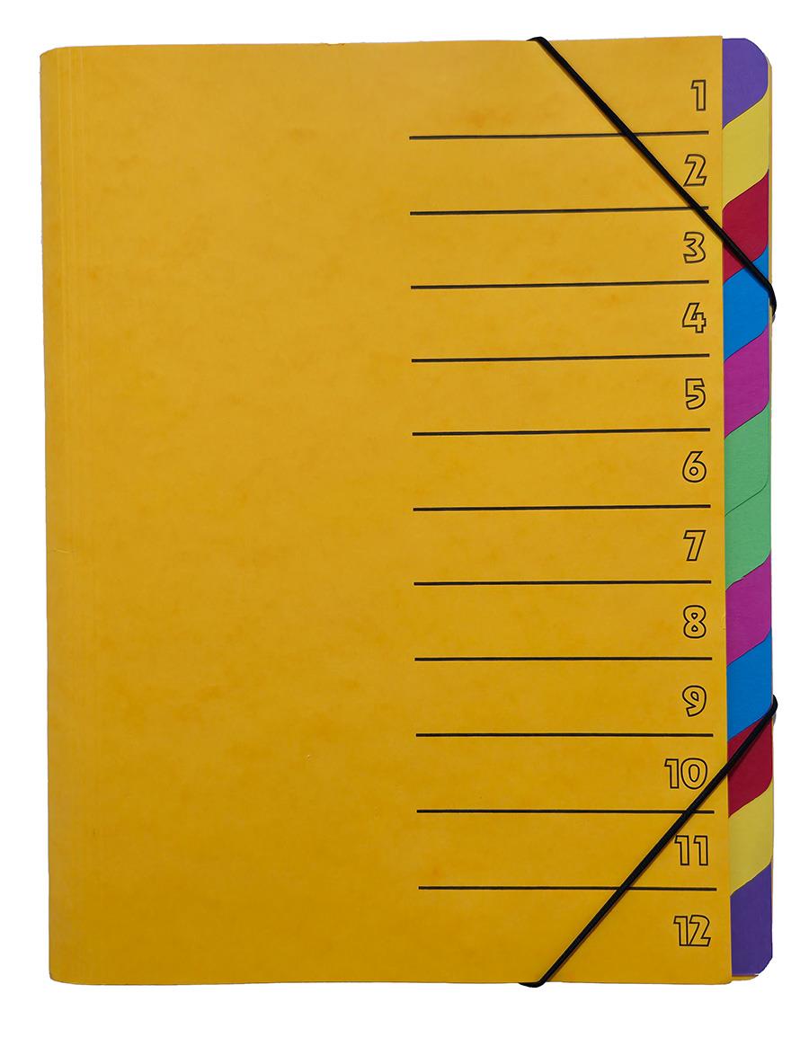 Ordnungsmappe 12-teilig, gelb, Fächer mehrfarbig