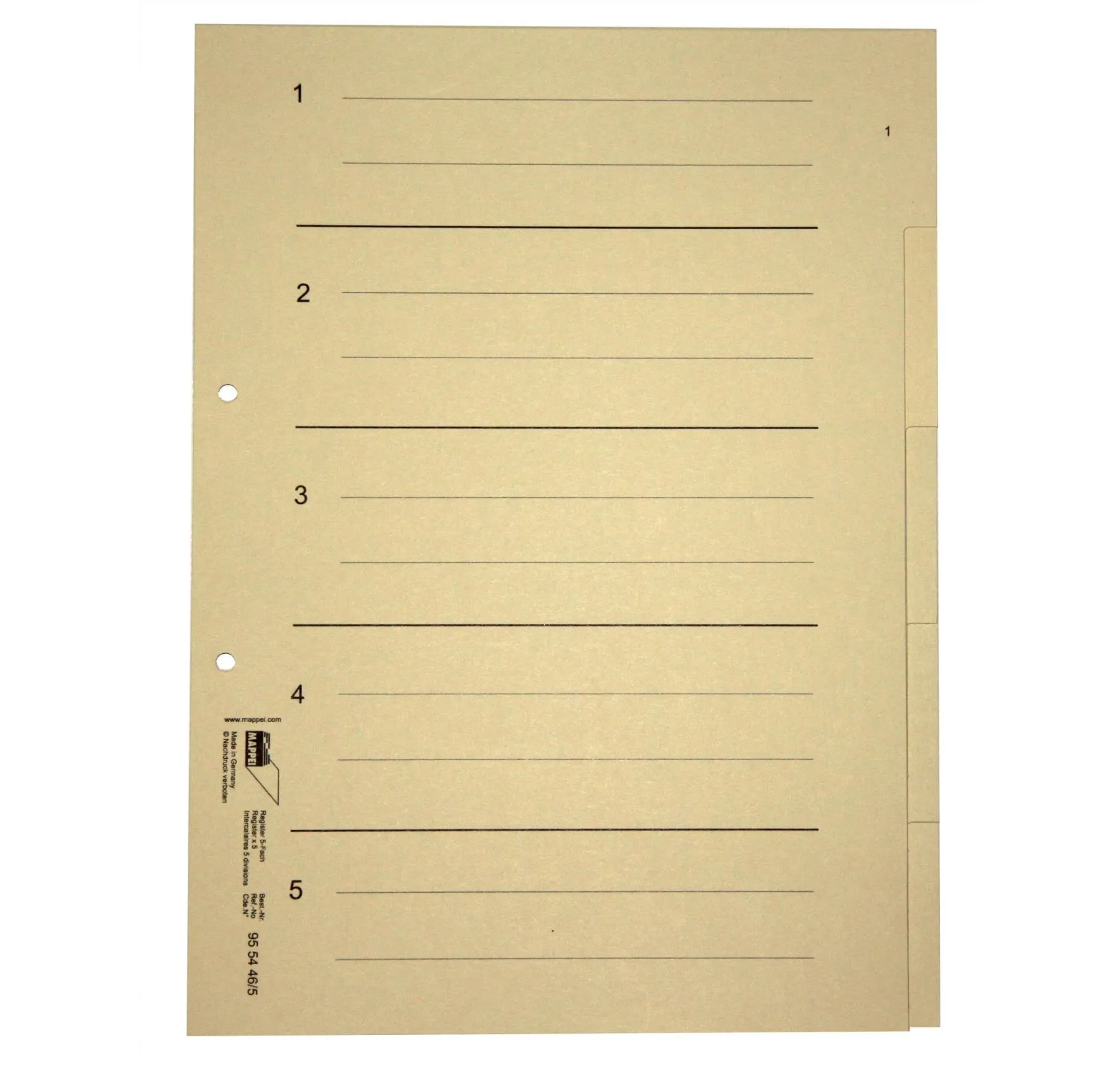 Register, 5-fach f. Ordnungsmappen, Natron hell, 230 g/qm-Artikelnummer-955446/5