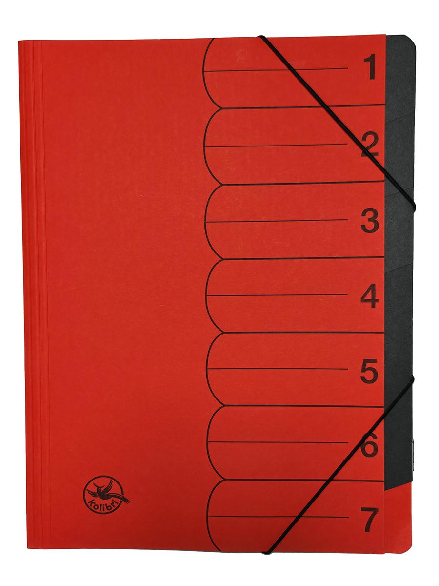 Ordnungsmappe 7-teilig, rot, Fächer einfarbig