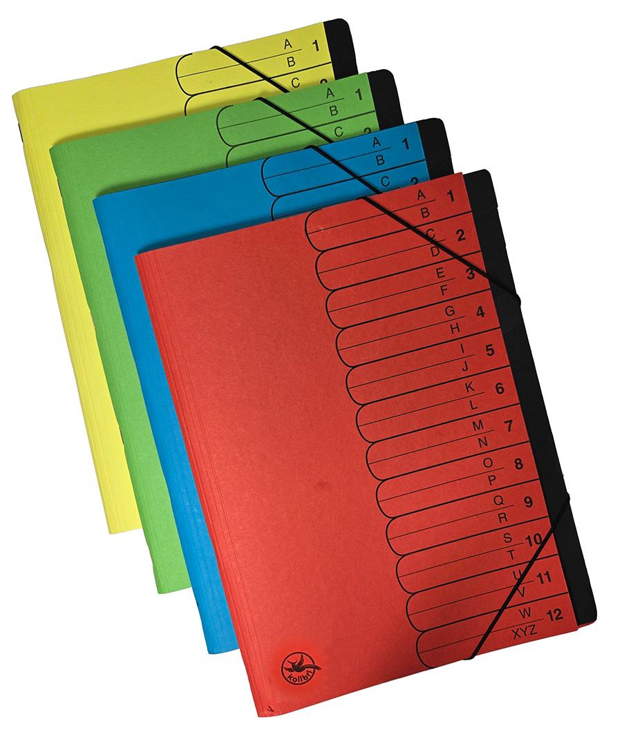 Ordnungsmappe 12-teilig, blau, Fächer einfarbig